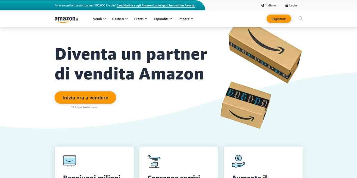 Pagina per la creazione dell'aaccount venditore Amazon